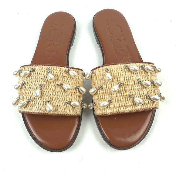 J Crew Georgina Sandals Faux Raffia Woven Pearl Charms BX906 Brand New - Picture 3 of 8